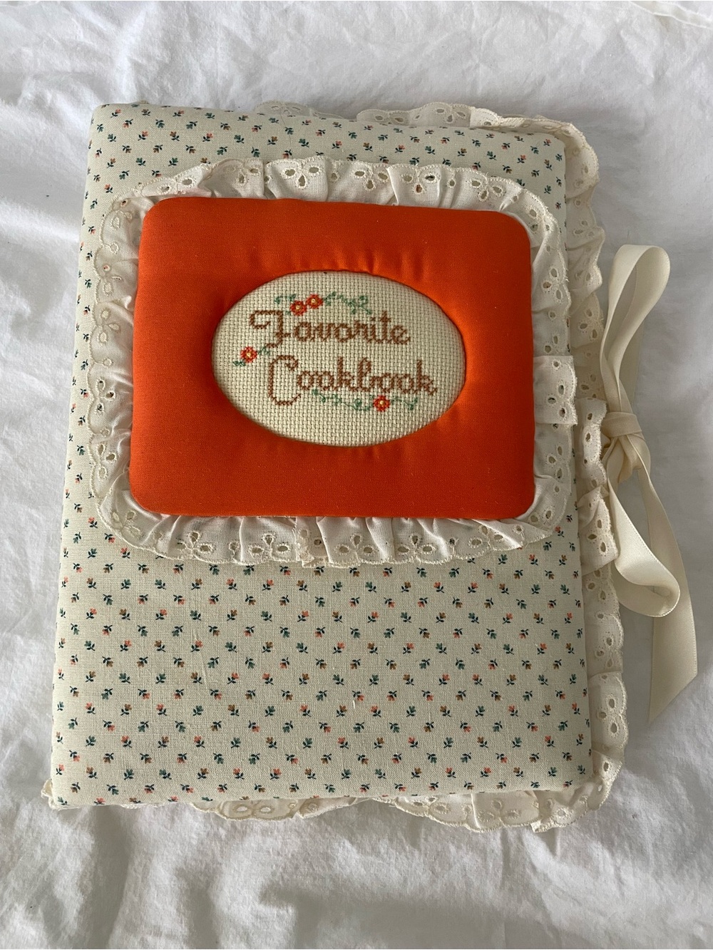 Granny core Handmade 'Favorite Cookbook' Fabric Recipe Book Cover Orange Accent
